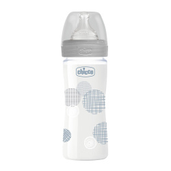 Chicco Well Being Slow Flow Glass Feeding Bottle 240ml - grey