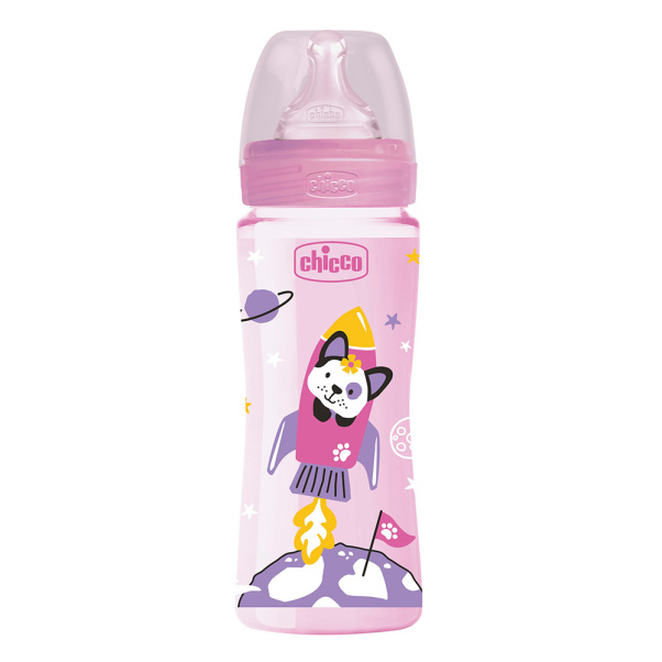 Chicco Bottle Plastic WB Pink 330ml Silicone nipple 4M+