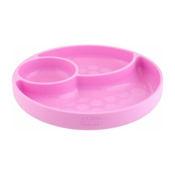 Chicco Easy Meal Silicone Portioned Plate - Weaning Plate for Baby 12m+ Pink