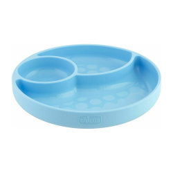 Chicco Easy Meal Silicone Portioned Plate - Weaning Plate for Baby 12m+ Light Blue